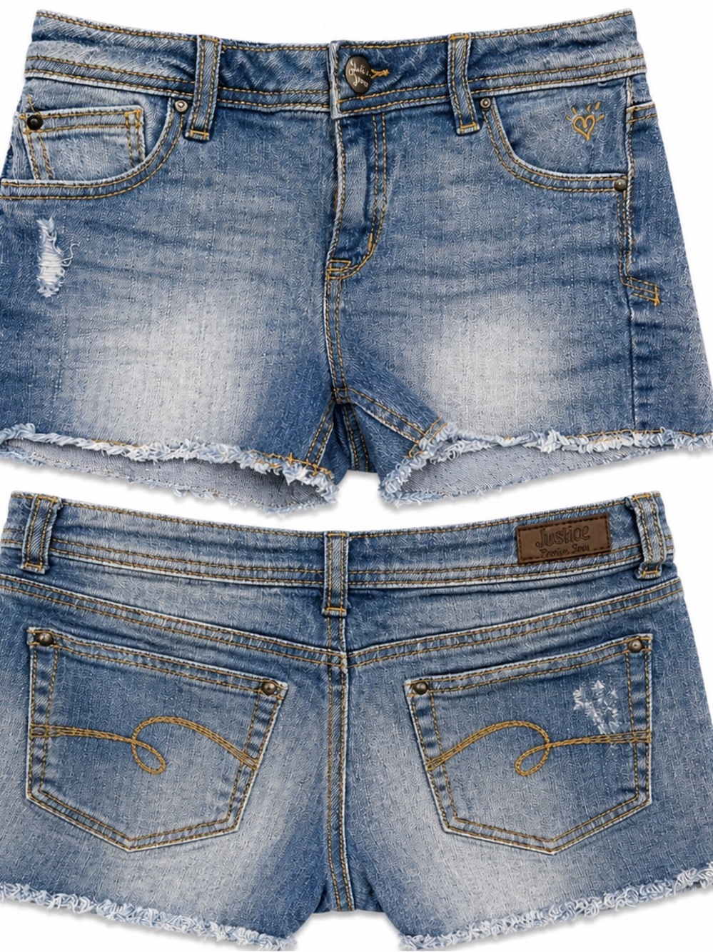 Justice Denim Cutoff Shorts Distressed Frayed Hem Blue Jean Shorts Girls 12 1/2